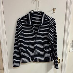 L.L. Bean Women's Navy and White Striped Zip up sweater in Sz SP